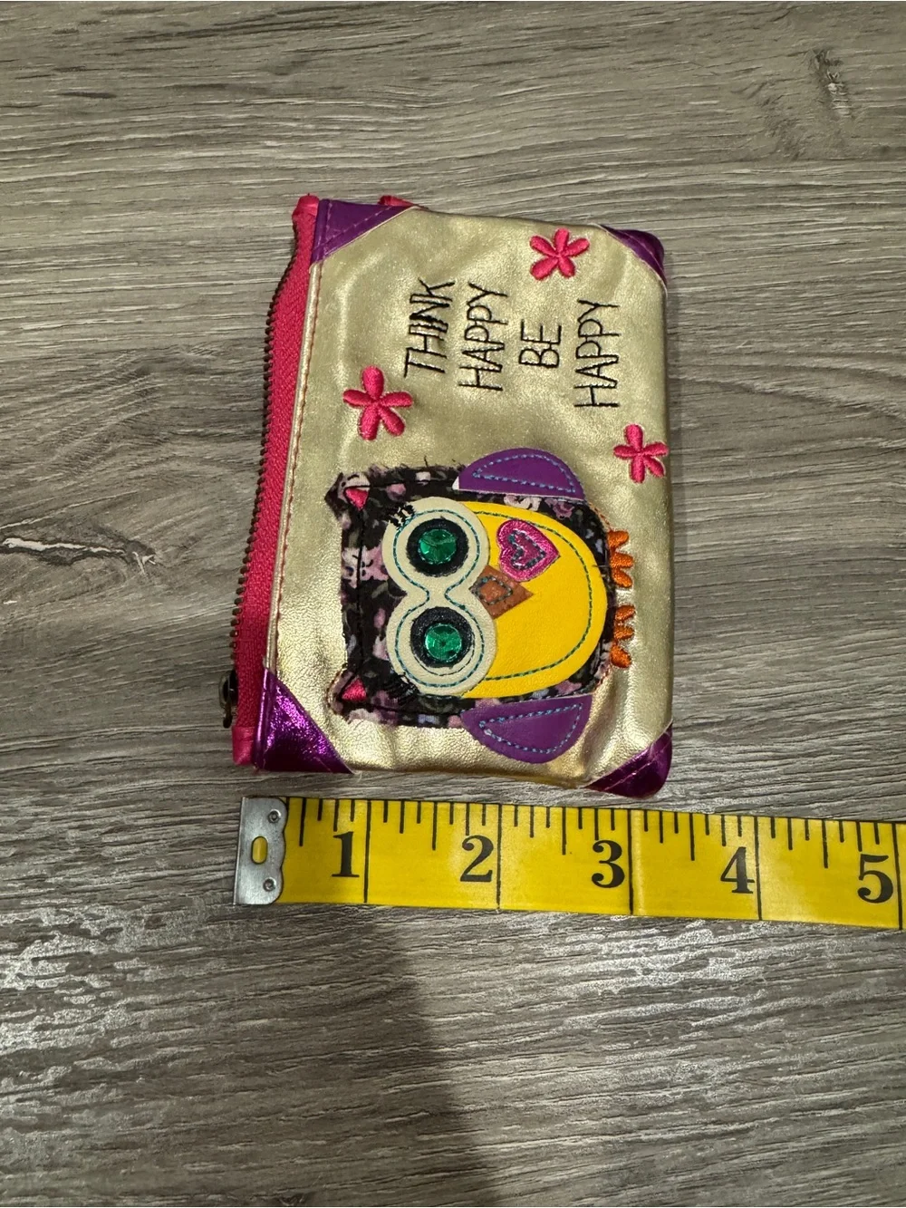 Owl Coin Purse Pouch - Think Happy Be Happy - Good Condition